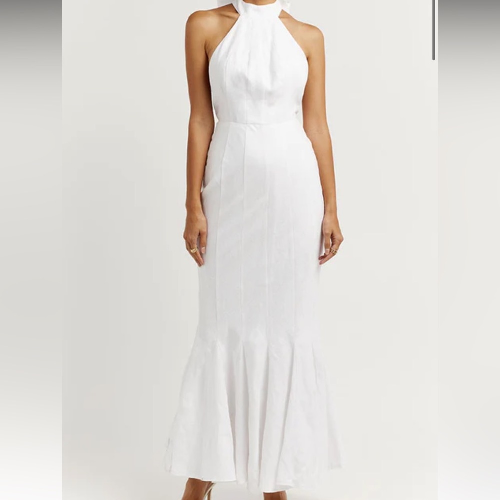 Dissh AISLE WHITE LINEN HIGH NECK DRESS Size 2